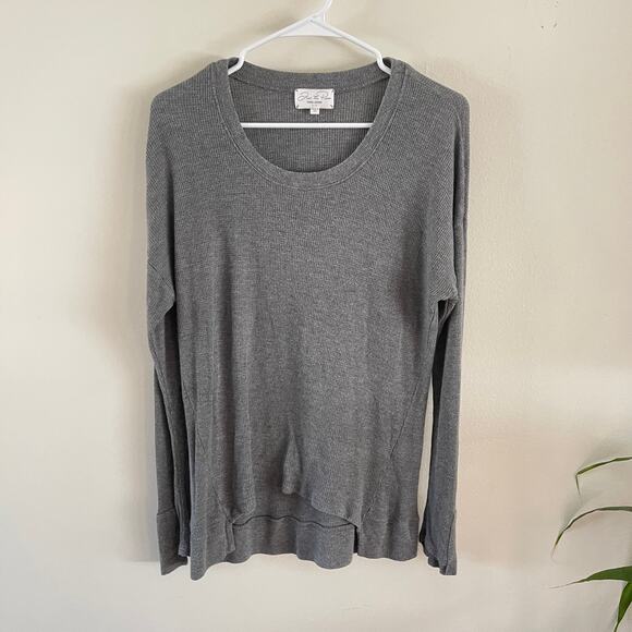 Feel The Piece Thermal Long Sleeve Top Womens One Size Gray Waffle Weave Basic - Picture 1 of 8